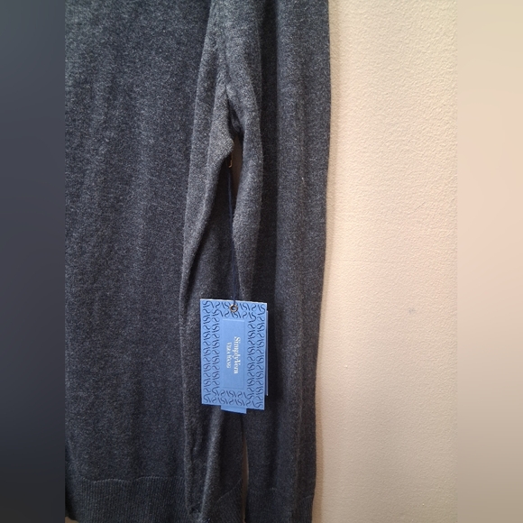 NEW Gray Cardigan with Black Ruffle Detail SZ-XL  60% COTTON - Picture 5 of 6